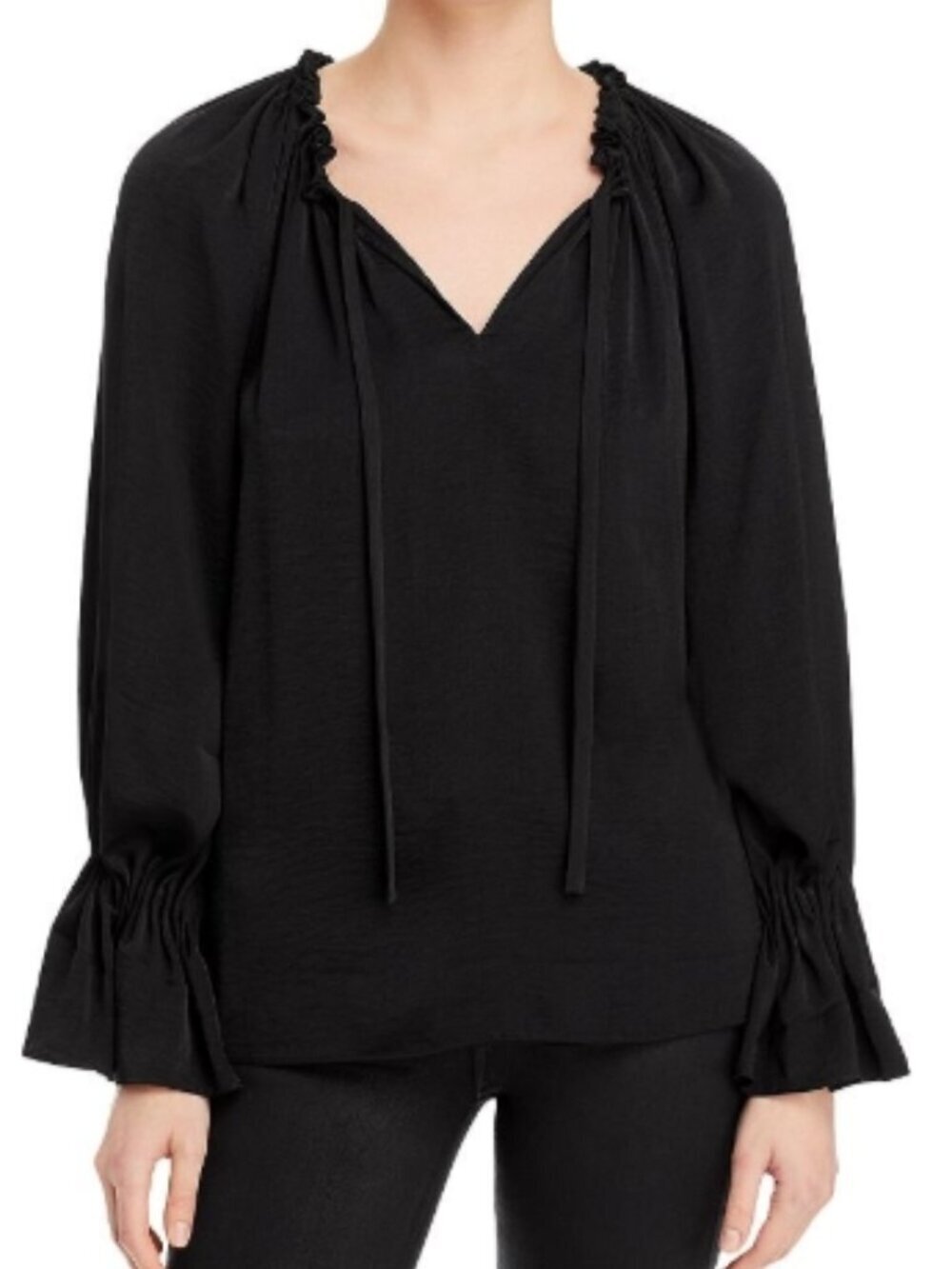 Kobi Halperin Frances Tie‑Neck Ruffled Blouse Black Size M NWT